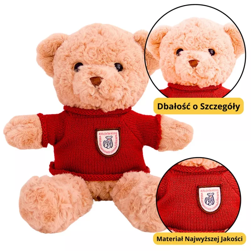 LEAN TOYS mascote de peluche ursinho de peluche camisola vermelha bege 40 cm