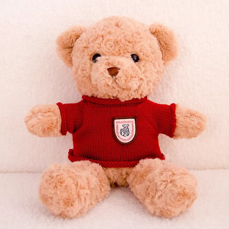 LEAN TOYS mascote de peluche ursinho de peluche camisola vermelha bege 40 cm