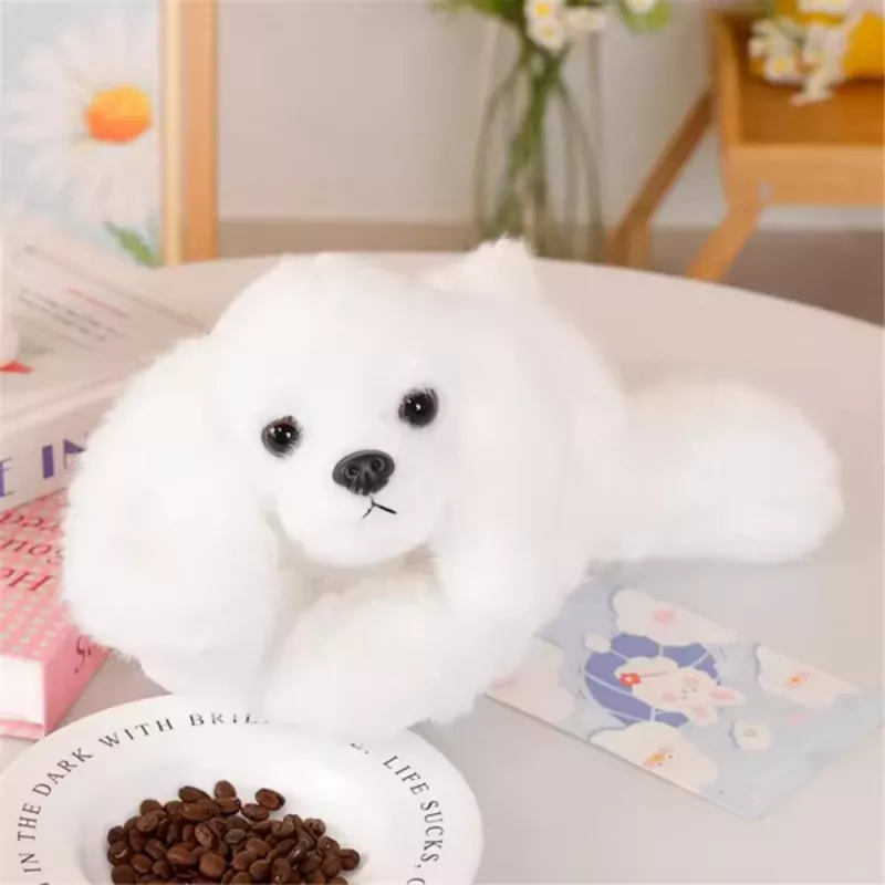 LEAN TOYS cão maltês de peluche com patas lastradas branco 30 cm