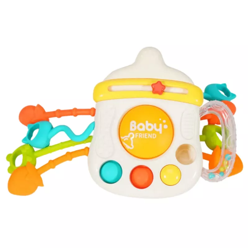 LEAN TOYS brinquedo sensorial mordedor chocalho para crianças pequenas biberão 3 em 1