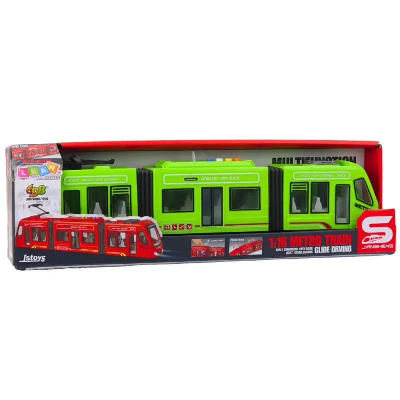 LEAN TOYS elétrico da cidade metro com portas, luz e som, verde 1:16