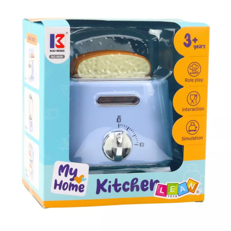 LEAN TOYS torradeira de cozinha para crianças com torradas pop-up, brinquedo de madeira azul