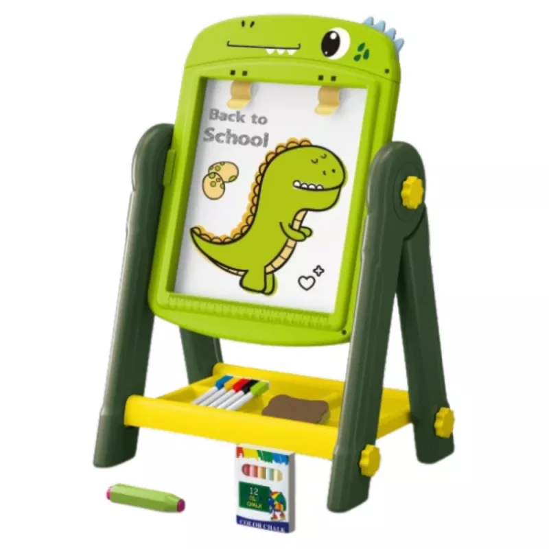 LEAN TOYS quadro branco magnético de dupla face dinossauro verde com acessórios