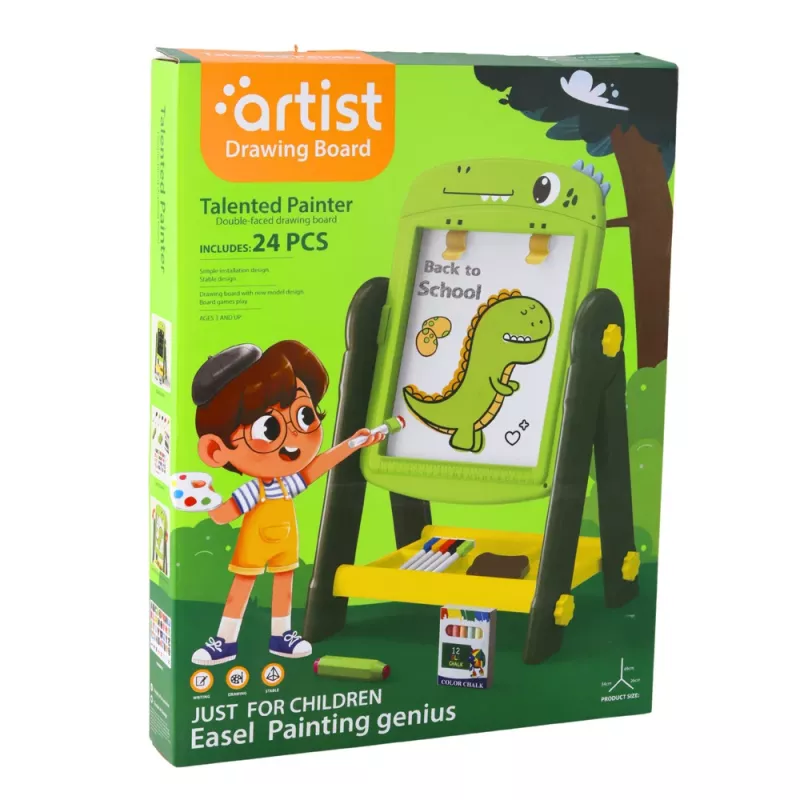 LEAN TOYS quadro branco magnético de dupla face dinossauro verde com acessórios