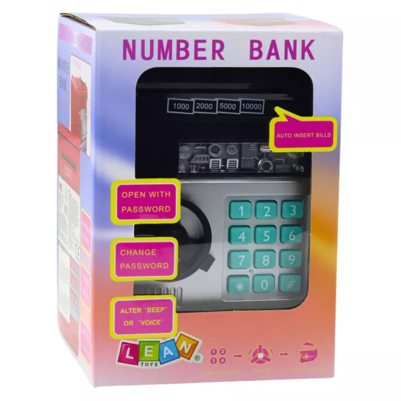 LEAN TOYS mealheiro cofre ATM com luz, som e código PIN – preto