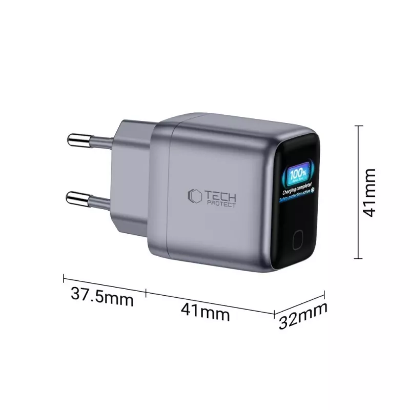 TECH-PROTECT POWERVISION NC45W-GAN carregador de parede 1 porta PD 45 W cinzento-escuro