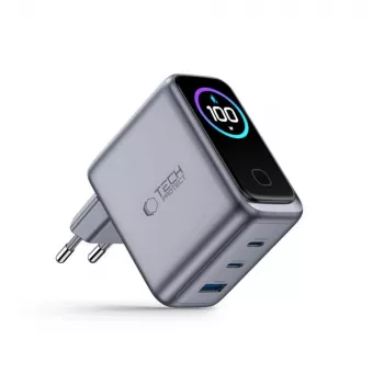 TECH-PROTECT PowerVision NC100W GaN carregador de parede 100 W 3 portas USB-C PD e USB-A QC3.0 - cinzento-escuro
