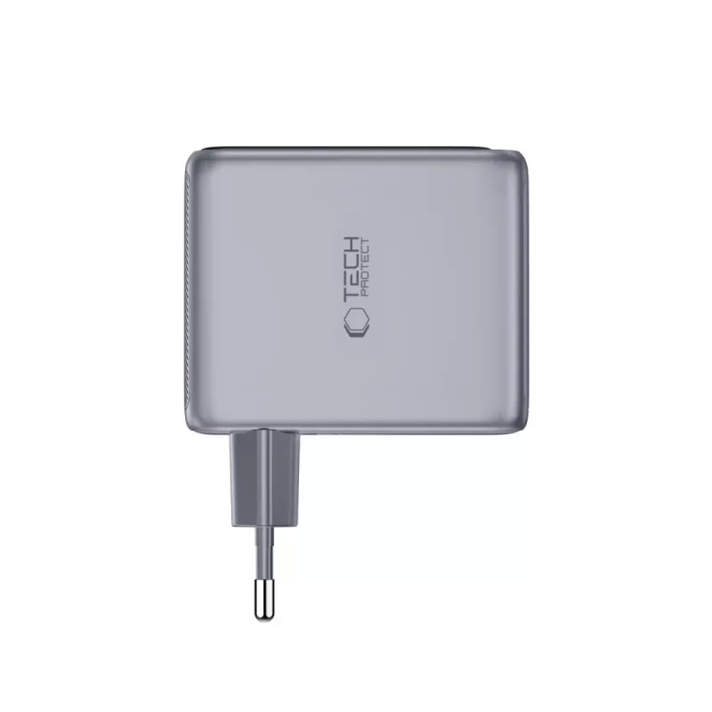 TECH-PROTECT PowerVision NC100W GaN carregador de parede 100 W 3 portas USB-C PD e USB-A QC3.0 - cinzento-escuro