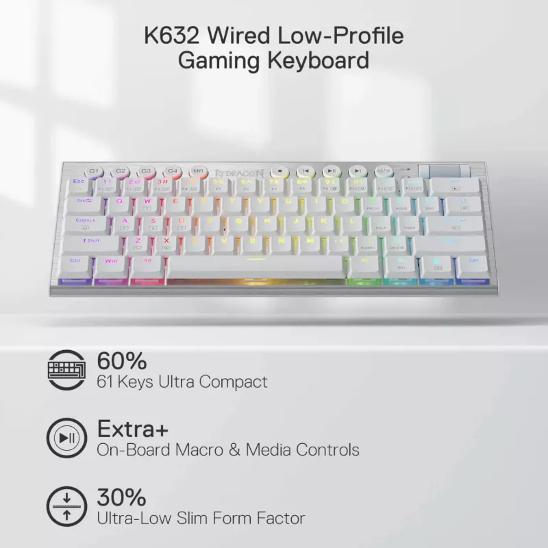 Redragon K632 HORUS Teclado gaming com fio 60% RGB - Branco