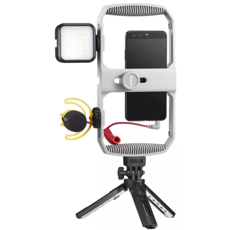 Godox VK1-UC Kit de vlogging com microfone USB-C, luz LED e tripé para smartphones