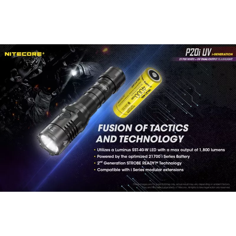 Lanterna tática Nitecore NT-P20I-UV com luz UV, 1800 lúmenes, recarregável USB-C, IP68, preta