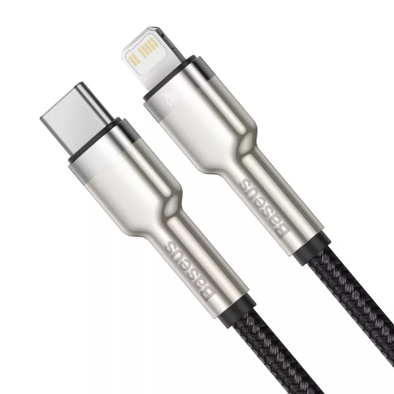 Cabo de carregamento rápido Baseus Cafule USB-C para Lightning PD 20W 0,25 m preto