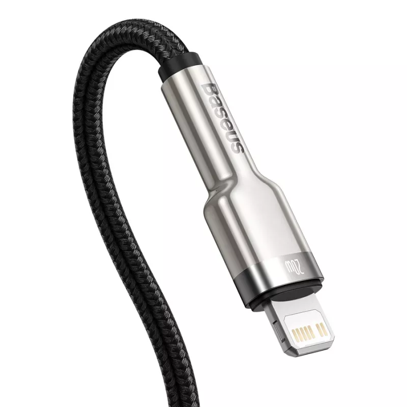 Cabo de carregamento rápido Baseus Cafule USB-C para Lightning PD 20W 0,25 m preto