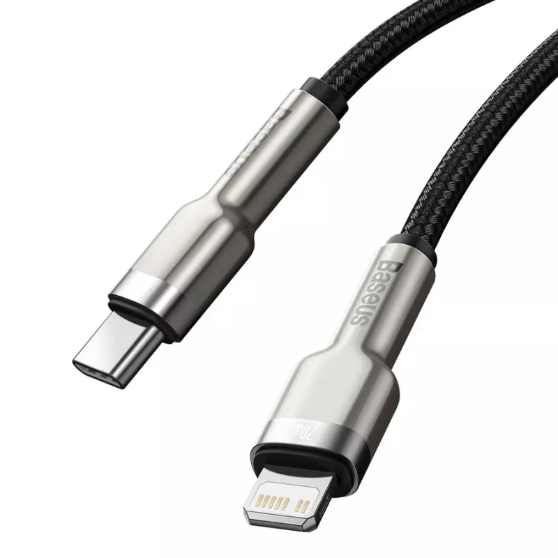 Cabo de carregamento rápido Baseus Cafule USB-C para Lightning PD 20W 0,25 m preto