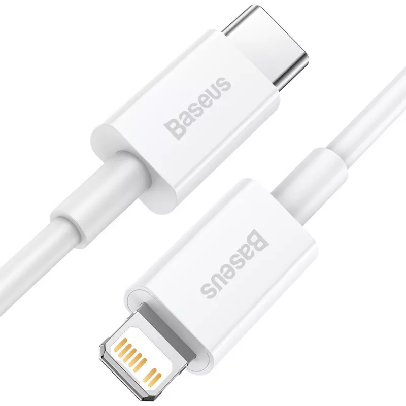 Cabo Baseus Superior Series USB-C para Lightning 0,25 m branco, carregamento rápido PD 20W e sincronização de dados