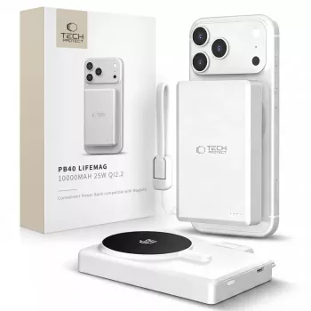 Powerbank TECH-PROTECT PB40 LIFEMAG MagSafe 10000mAh 25W Qi2.2 branco/prateado