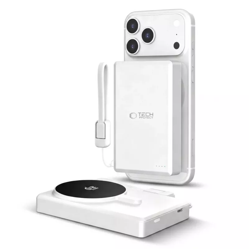 Powerbank TECH-PROTECT PB40 LIFEMAG MagSafe 10000mAh 25W Qi2.2 branco/prateado