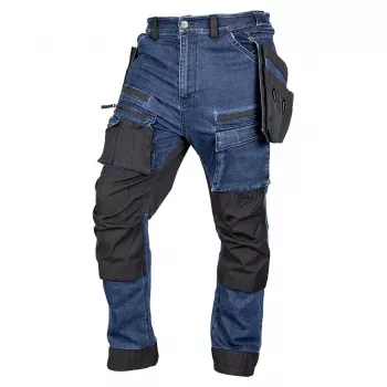 NEO TOOLS Calças de Trabalho Denim com Reforços Cordura e Bolsas de Coldre Amovíveis, Azul-Marinho, Tamanho S