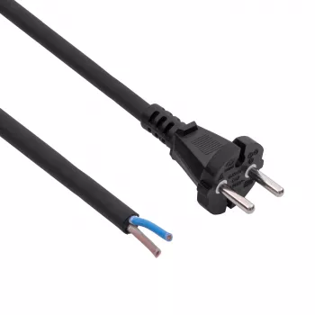 Akyga AK-OT-06S Cabo de Alimentação de Borracha H05RR-F 2 x 1,5 mm², Ficha CEE-7/17 para Extremidade Aberta, 5 m, Preto