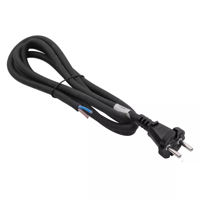Akyga AK-OT-06S Cabo de Alimentação de Borracha H05RR-F 2 x 1,5 mm², Ficha CEE-7/17 para Extremidade Aberta, 5 m, Preto
