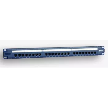 EmiterNet Patch Panel 19 Polegadas 1U 24 Portas RJ45 UTP Cat.5e com Bandeja de Gestão de Cabos, Azul (Compatível com PoE)