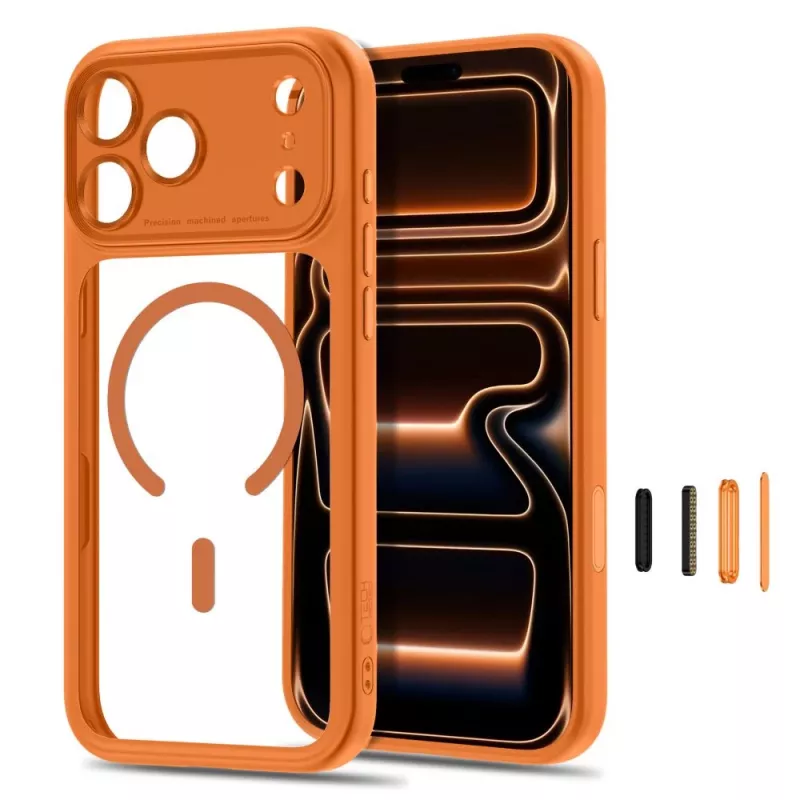 Capa transparente MagSafe MagPeak TECH-PROTECT para iPhone 17 Pro / 18 Pro - Cosmic Orange
