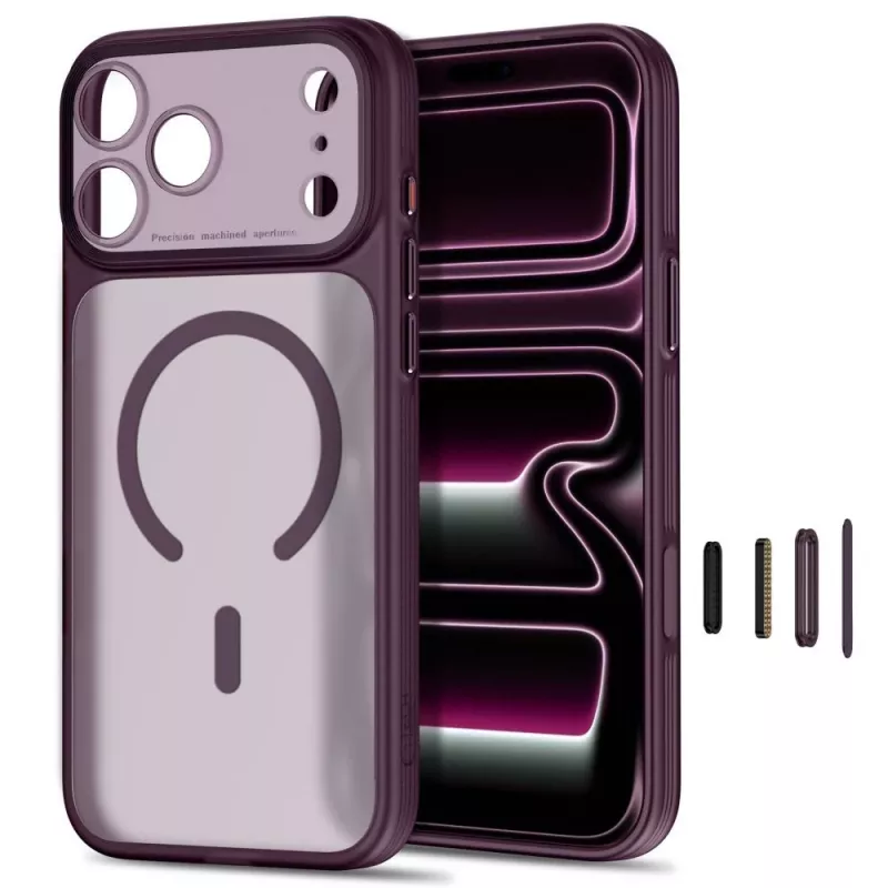 Capa transparente MagSafe MagPrime TECH-PROTECT para iPhone 17 Pro / 18 Pro - vermelho-cereja-escuro mate