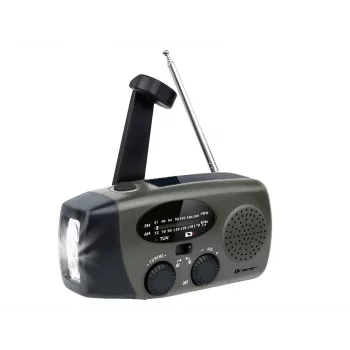 Rádio de expedição TRACER EXPLORER PRO com painel solar, manivela, banda meteorológica NOAA, AM/FM, lanterna LED e powerbank USB