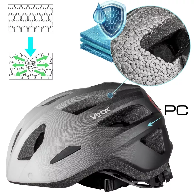 Vayox Capacete de bicicleta Active com luz LED, branco-preto, tamanho M (54-58 cm)