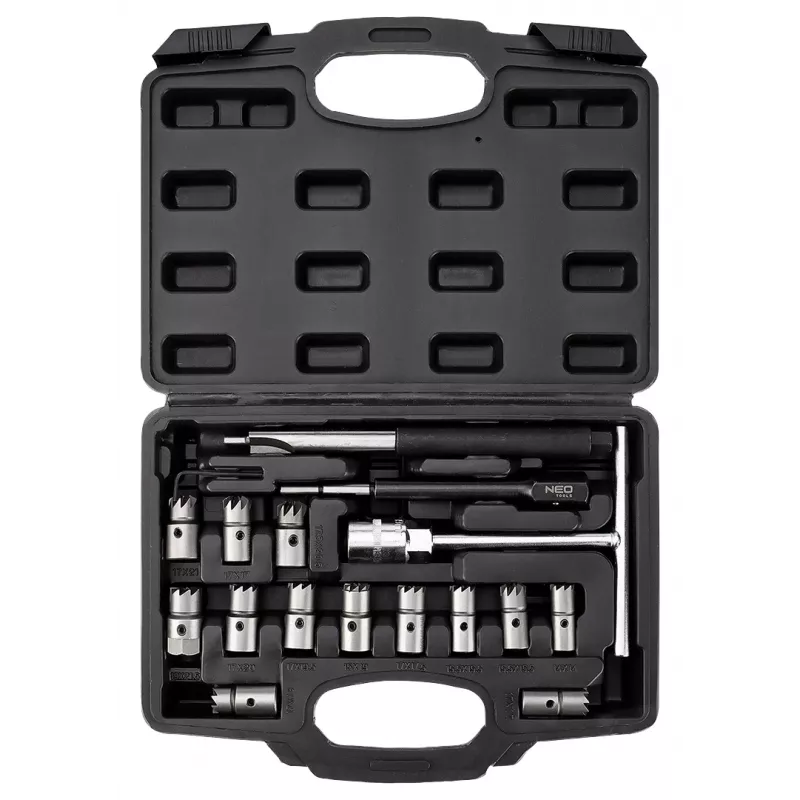 NEO TOOLS 11-885 Cortador de limpeza de sede de injetores - conjunto de 17 peças