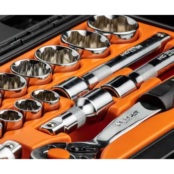 NEO TOOLS Conjunto de chaves de caixa 1/2 polegadas, 23 peças, aço cromo-vanádio, DIN 3124