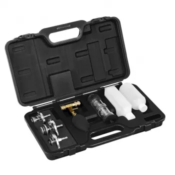 NEO TOOLS 11-271 Testador de fugas na junta da cabeça do motor – kit detetor de fugas de combustão CO2 para motores a gasolina, diesel e GPL com 250 ml de líquido azul de bromotimol, adaptador cónico universal e 10 adaptadores de radiador específicos de marca