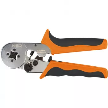 NEO Tools Alicate de cravar autoajustável para terminais 0,25-6 mm² (AWG 23-10), cravação quadrada, punho ergonómico de dois componentes, 200 mm