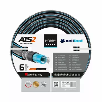 CELLFAST HOBBY ATS 1 Mangueira de jardim 10 m – 1/2 polegadas 3 camadas anti-torção PVC, pressão de rutura 20 bar, resistente a UV e algas, verde/amarelo