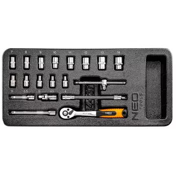 NEO TOOLS conjunto de chaves de caixa 1/4 polegadas, 19 peças, encaixe
