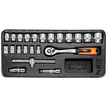 NEO TOOLS Conjunto de chaves de caixa 3/8, 22 peças, com inserto