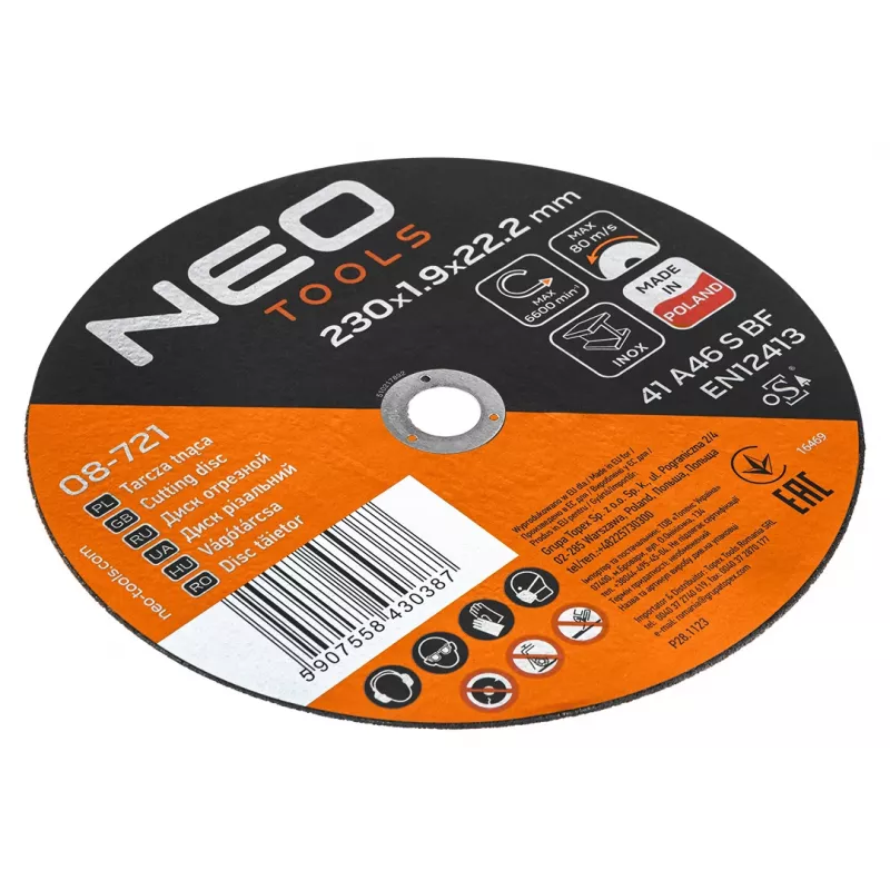 NEO TOOLS disco de corte para metal/INOX 230 x 1,9 x 22,2 mm, 41 A46-S-BF, 25 unidades