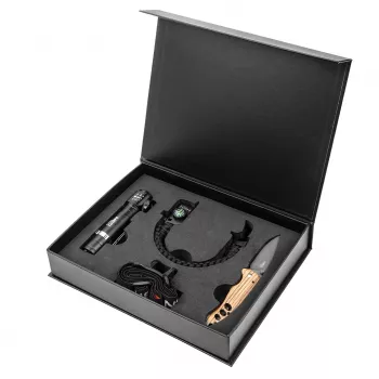 NEO TOOLS Conjunto de sobrevivência exterior de 3 peças com lanterna frontal COB LED de 120 lúmenes, pulseira de paracord 5 em 1 e faca dobrável em aço inoxidável