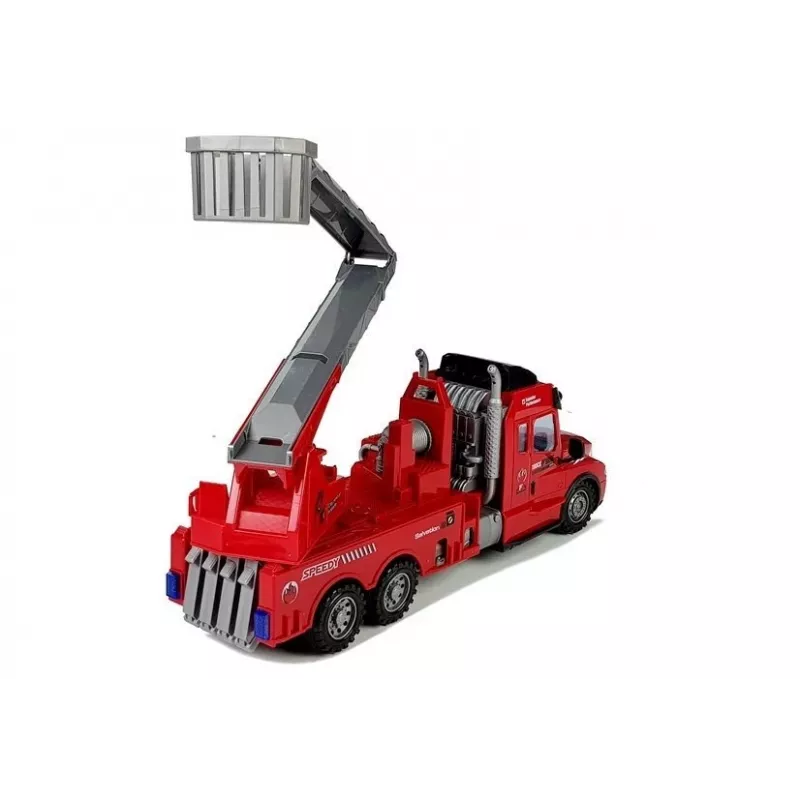 LEAN TOYS Veículo de bombeiros com escada R/C telecomando escala 1:14 2,4 GHz mangueira de água luzes sons
