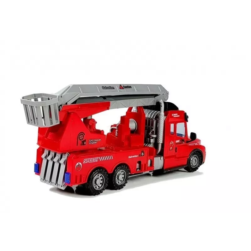 LEAN TOYS Veículo de bombeiros com escada R/C telecomando escala 1:14 2,4 GHz mangueira de água luzes sons