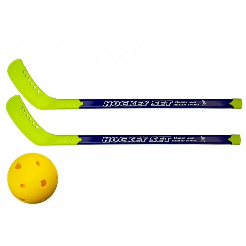 LEAN TOYS Conjunto de floorball com 2 sticks de hóquei e bola, 82 cm, vermelho/azul, para crianças a partir dos 6 anos