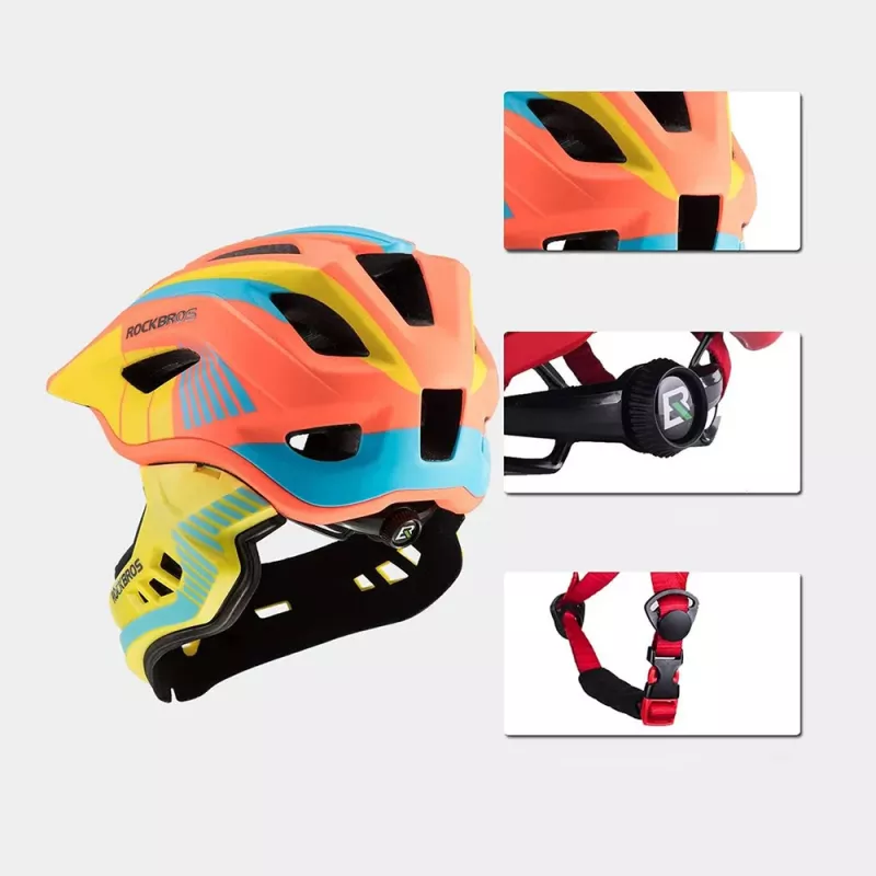 Capacete convertível infantil de viseira completa ROBOROCK Rockbros TT-32SOYB-S com proteção de queixo removível, tamanho S, amarelo-laranja