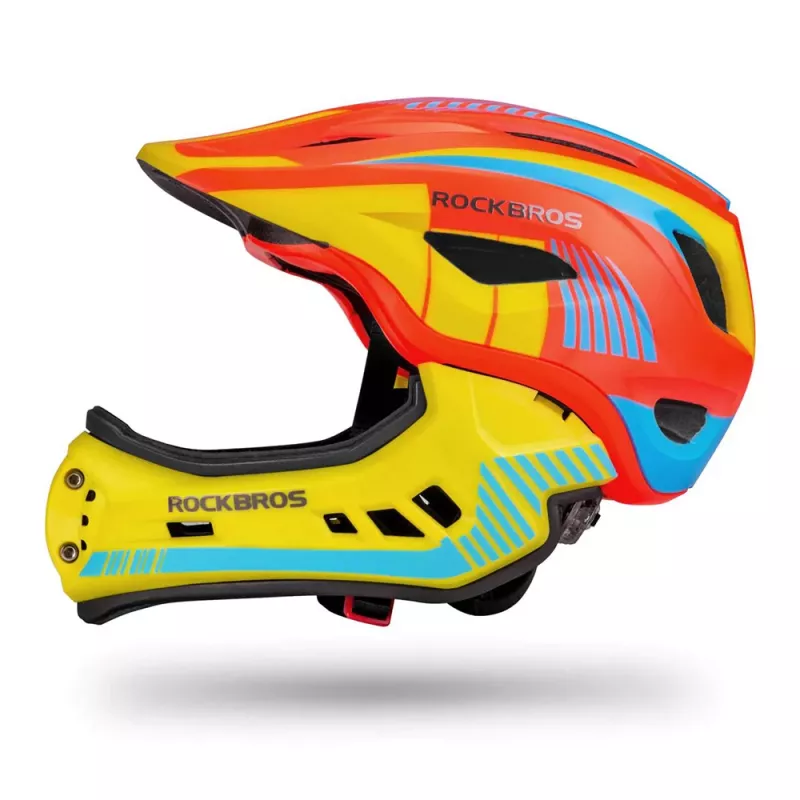Capacete convertível infantil de viseira completa ROBOROCK Rockbros TT-32SOYB-S com proteção de queixo removível, tamanho S, amarelo-laranja