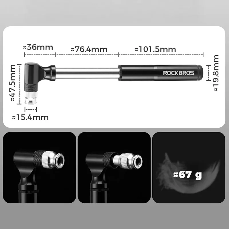 ROCKBROS JG-PB-11 Kit de reparação para bicicleta com minibomba de 120-PSI, multiferramenta 16-em-1, remendos sem cola, desmonta-pneus, bolsa de armazenamento - preto