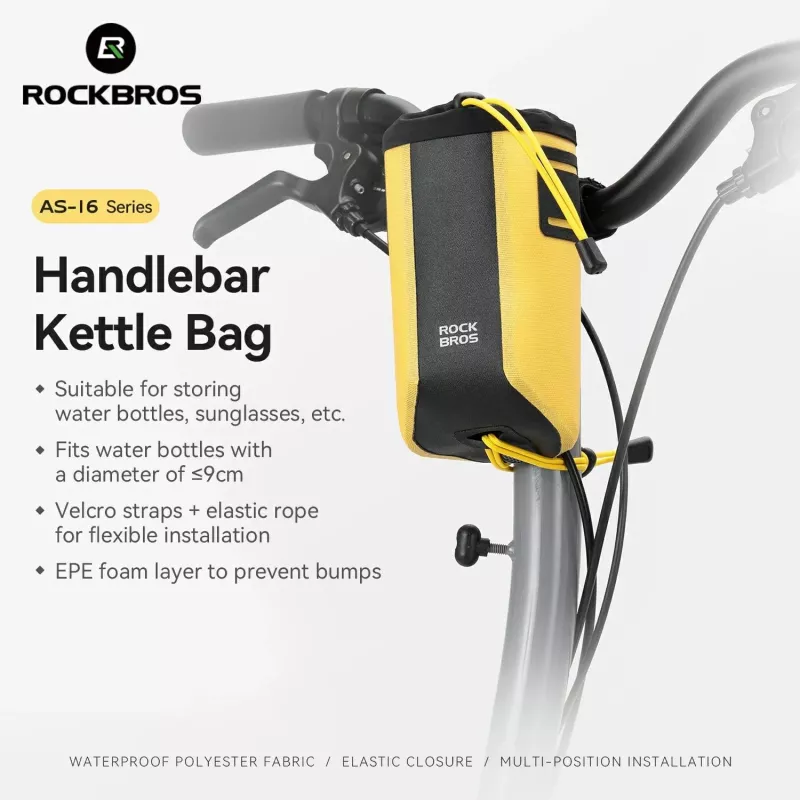 Rockbros AS-162 Bolsa de guiador impermeável para garrafas - Amarelo