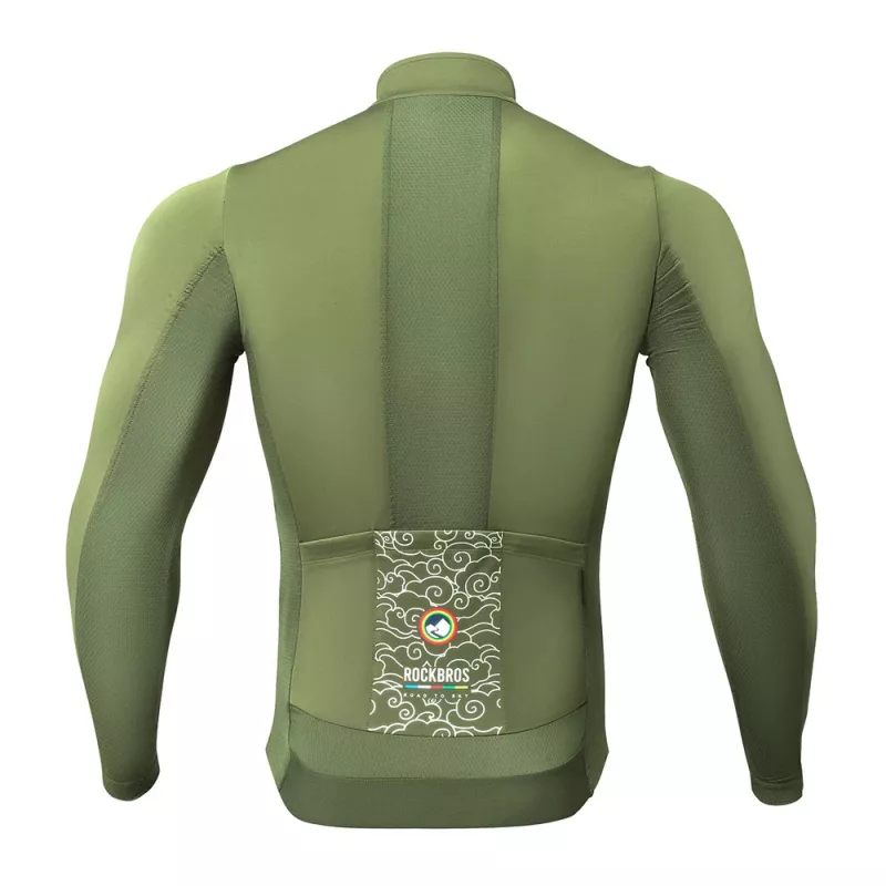 ROCKBROS ROAD TO SKY Camisola de bicicleta térmica corta-vento - Verde - Tamanho S