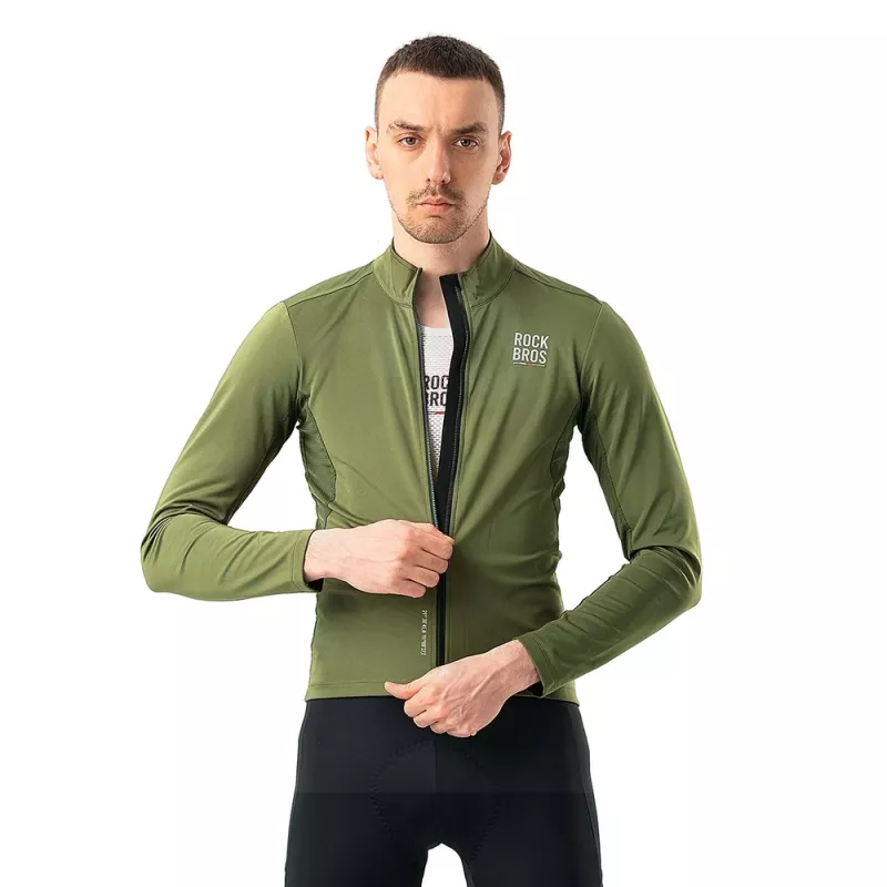 ROCKBROS ROAD TO SKY Camisola de bicicleta térmica corta-vento - Verde - Tamanho S