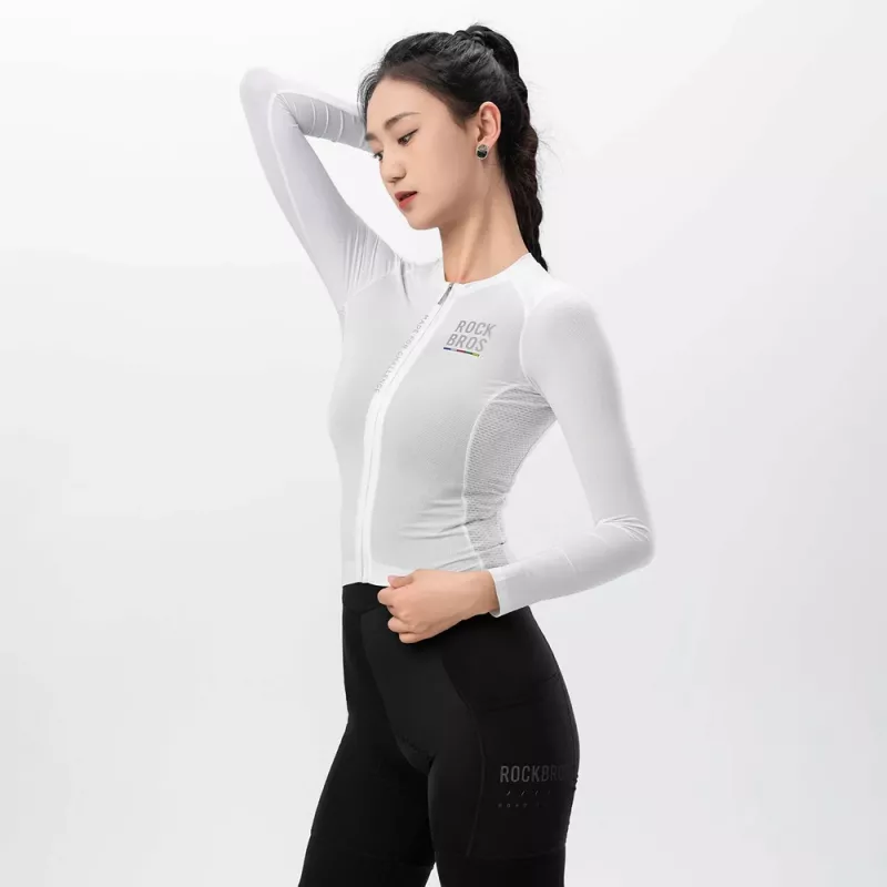 ROCKBROS ROAD TO SKY Camisola de bicicleta de manga comprida mulher Branco Tamanho S