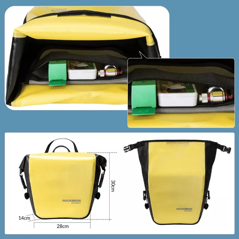 ROCKBROS AS-003-1Y Bolsa de bicicleta impermeável 10-14L com alça de ombro, montagem frontal/traseira, Amarelo