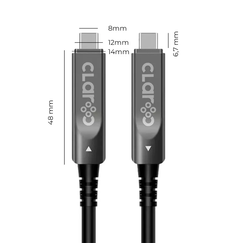 Cabo USB-C ótico ativo Claroc 12m 4K@60Hz 60W PD 10Gbps preto